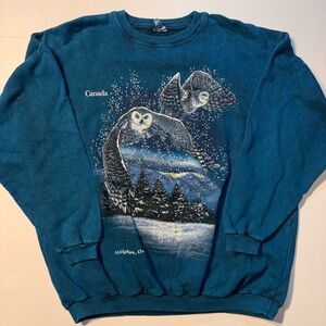 Vtg Canada Owl Harlequin Nature 90s Acid Wash Crewneck Sweatshirt Mens Large USA